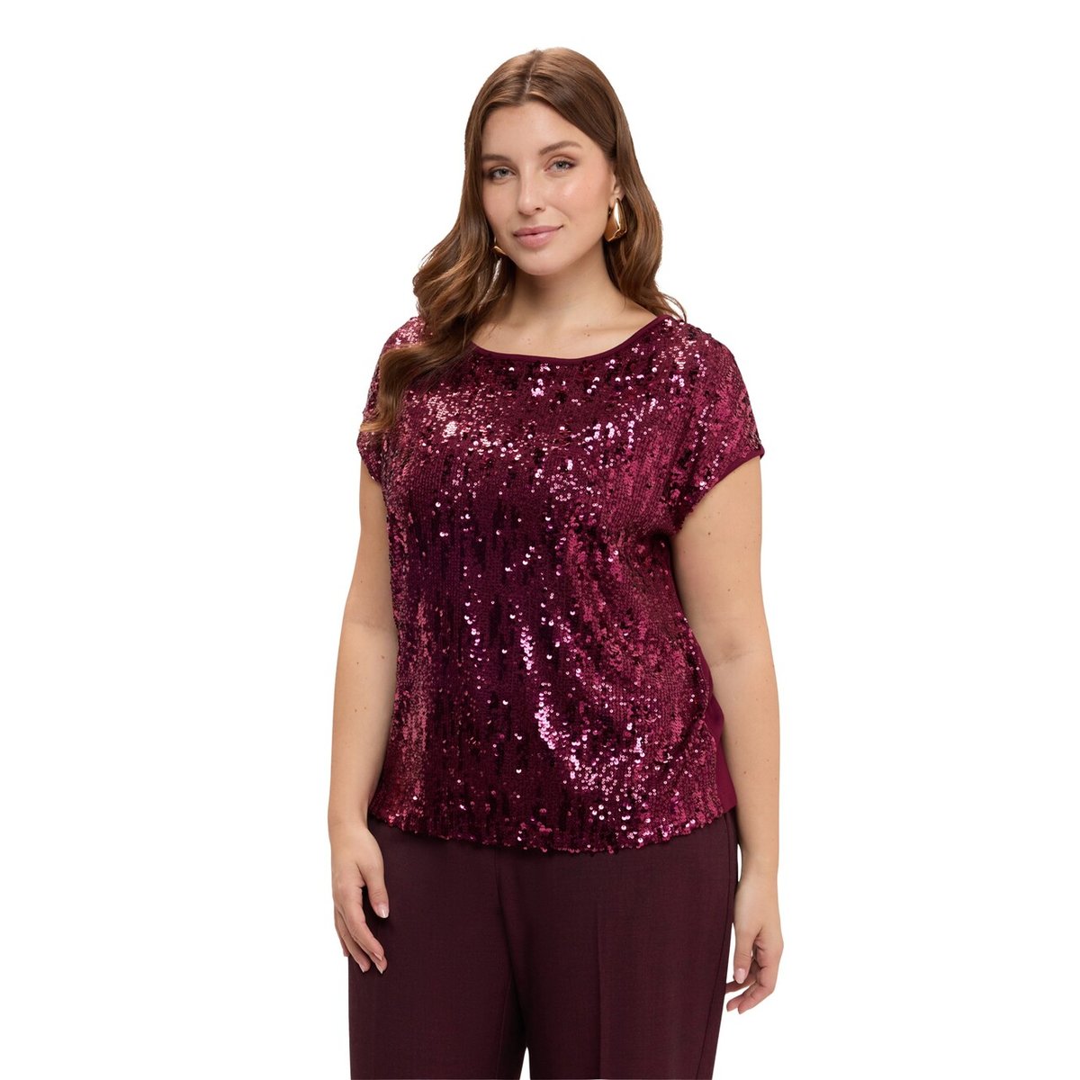 T-shirt à paillettes burgundy, FIORELLA RUBINO