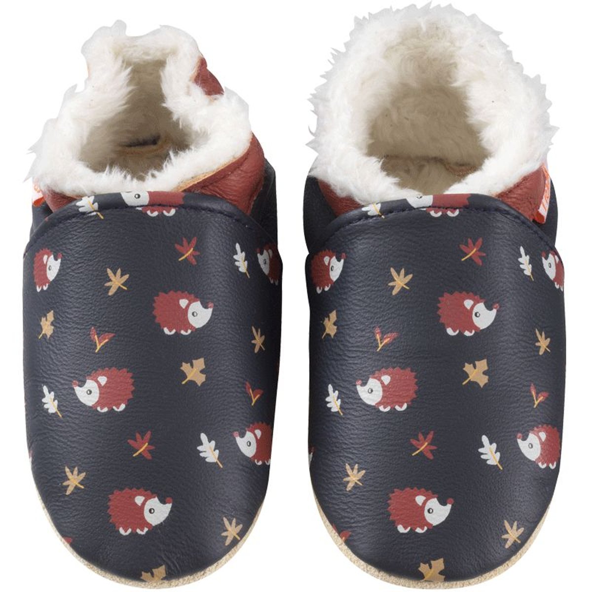 Chaussons cuir souple fourrés Philéon les hérissons bleu marine, TICHOUPS