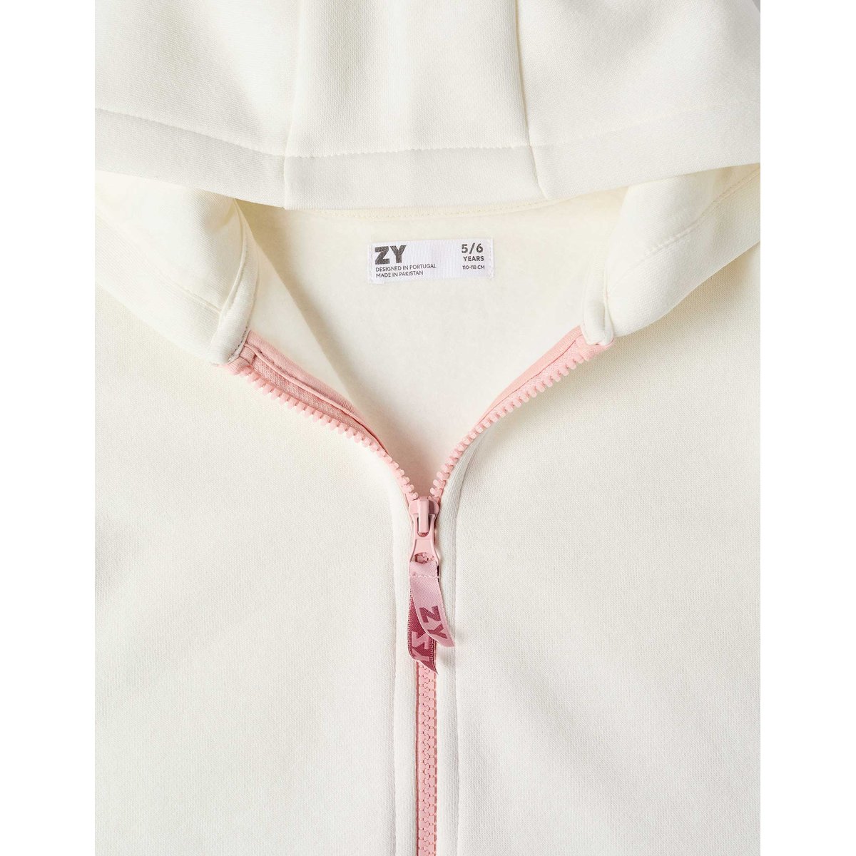 Sweat zippé en molleton avec capuche et doublure en coton peigné blanc, ZIPPY
