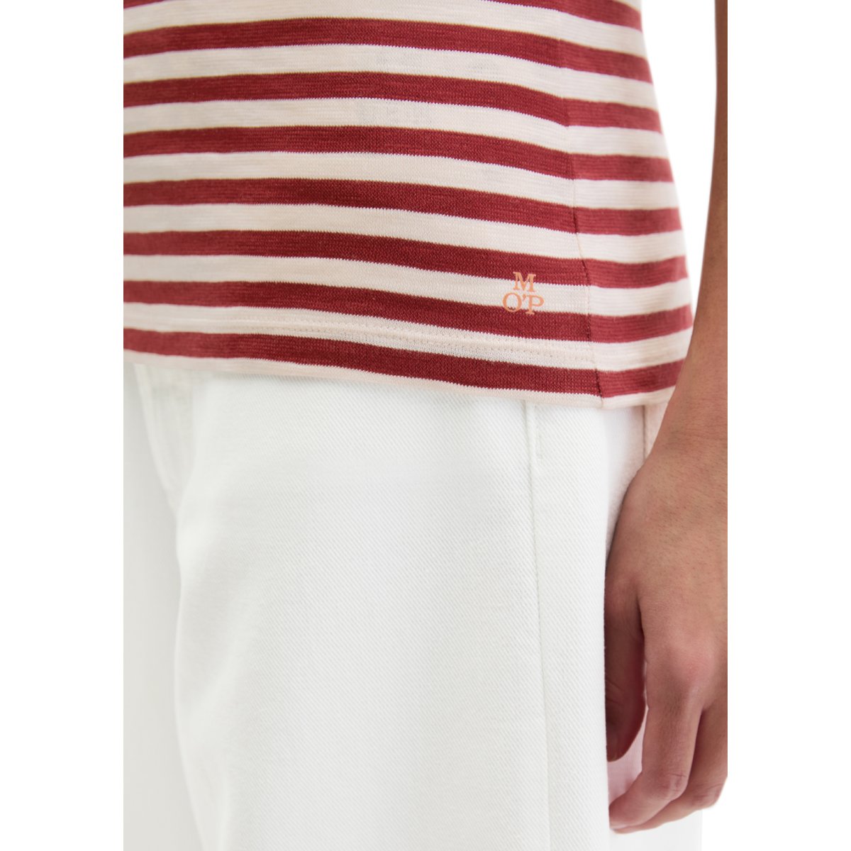 T-shirt rayé régulier en jersey de coton organique rouge, MARC O'POLO