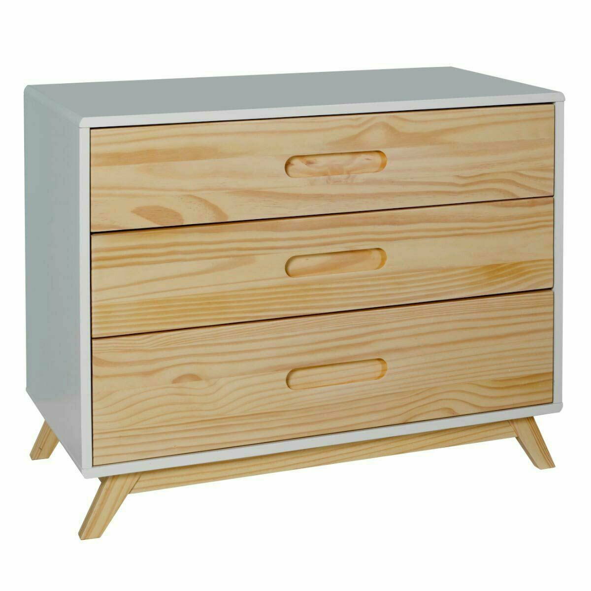 Commode 3 tiroirs Bois massif ZOLA blanc et bois, AKITEN RETAIL