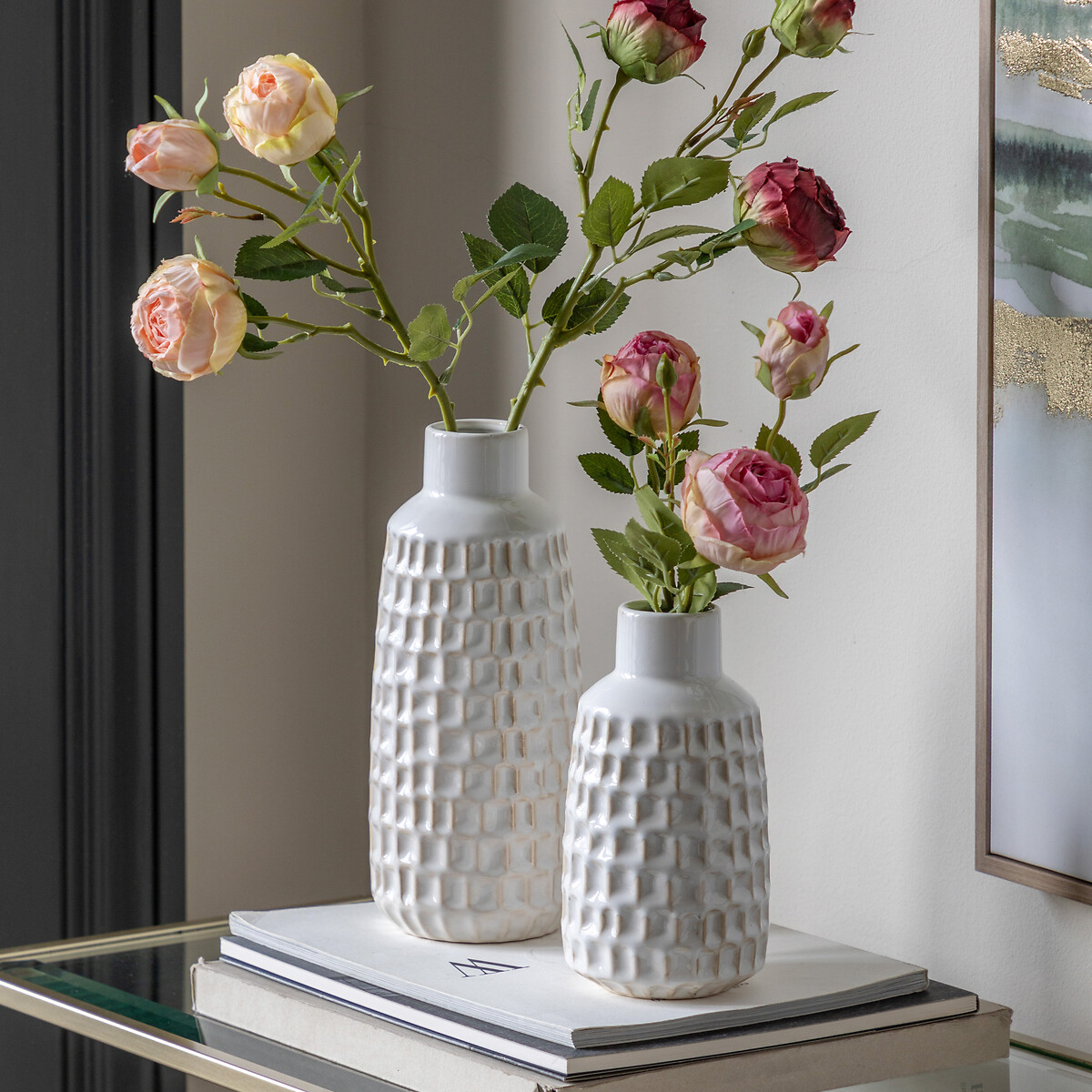 Set of 2 Reno Reactive Glaze Vases white, ÉDITÉ