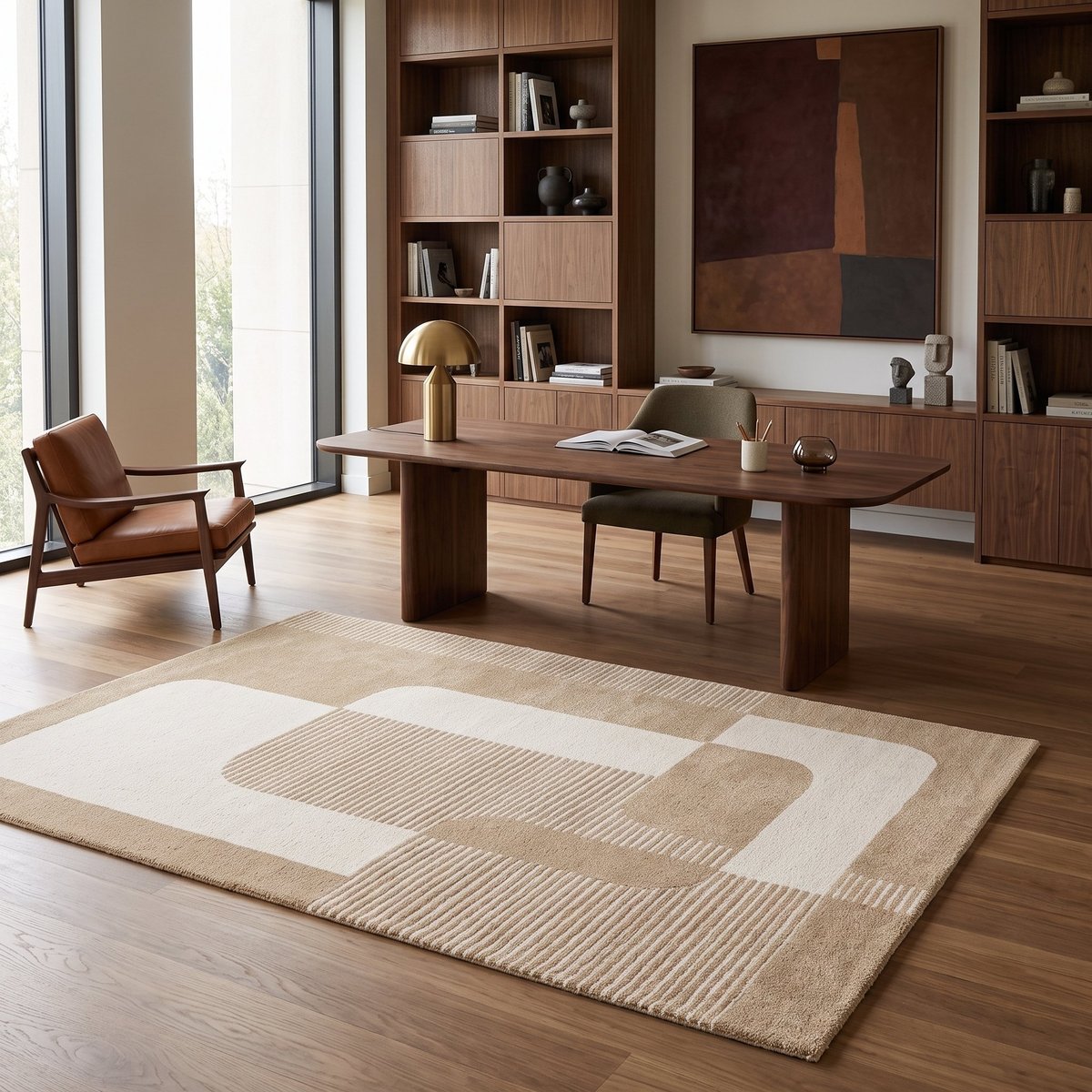 Tapis doux à relief moderne graphique DESIGN GEOPOP beige, THE DECO FACTORY