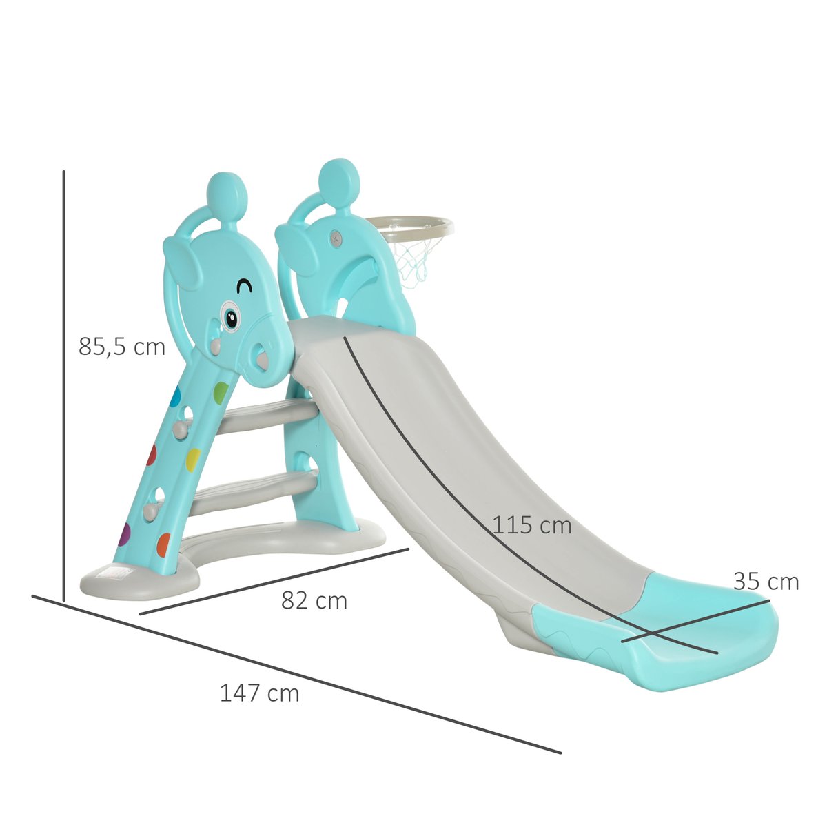 Toboggan enfant avec panier basket bleu, HOMCOM