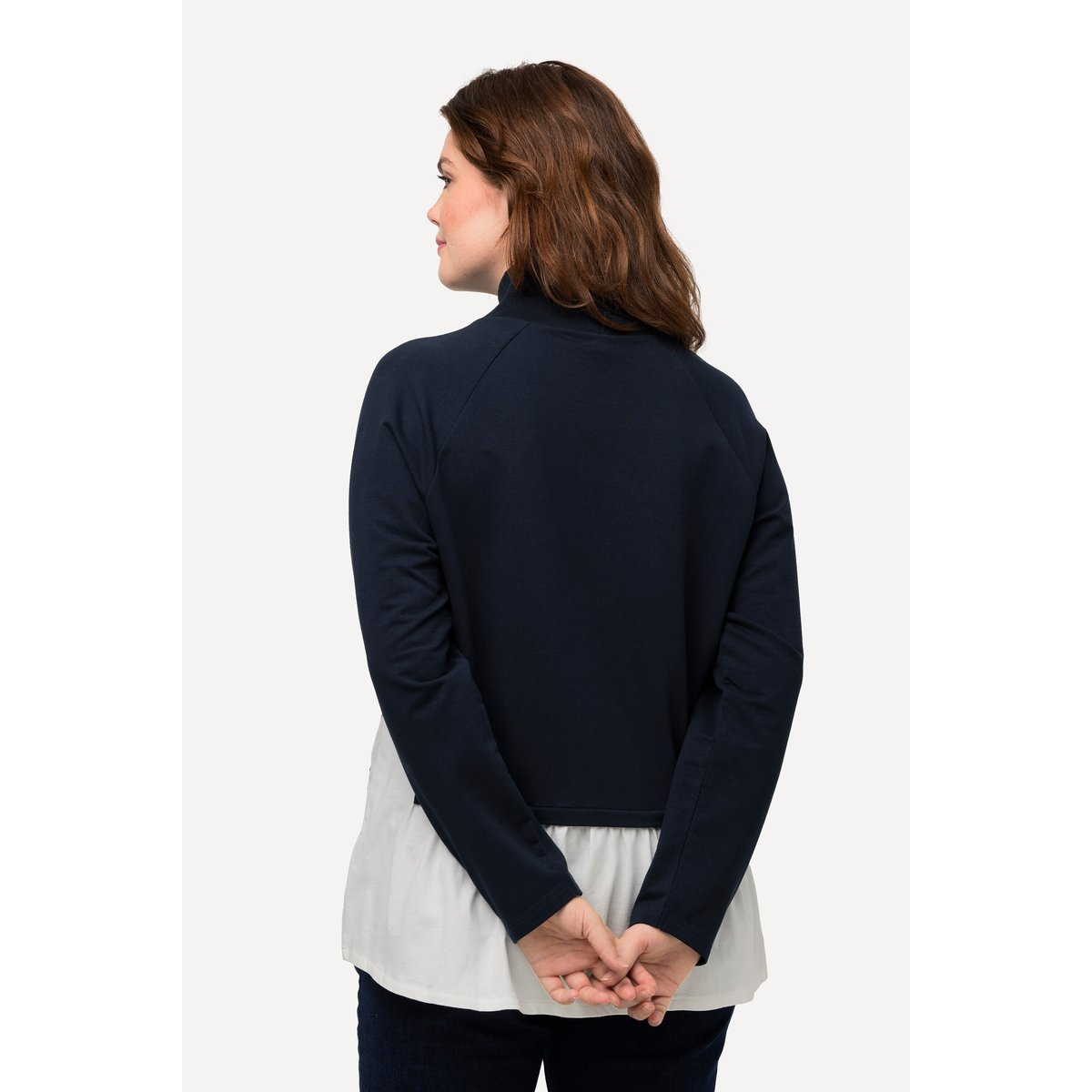 Sweat-shirt en coton bio à col montant et marine, ULLA POPKEN