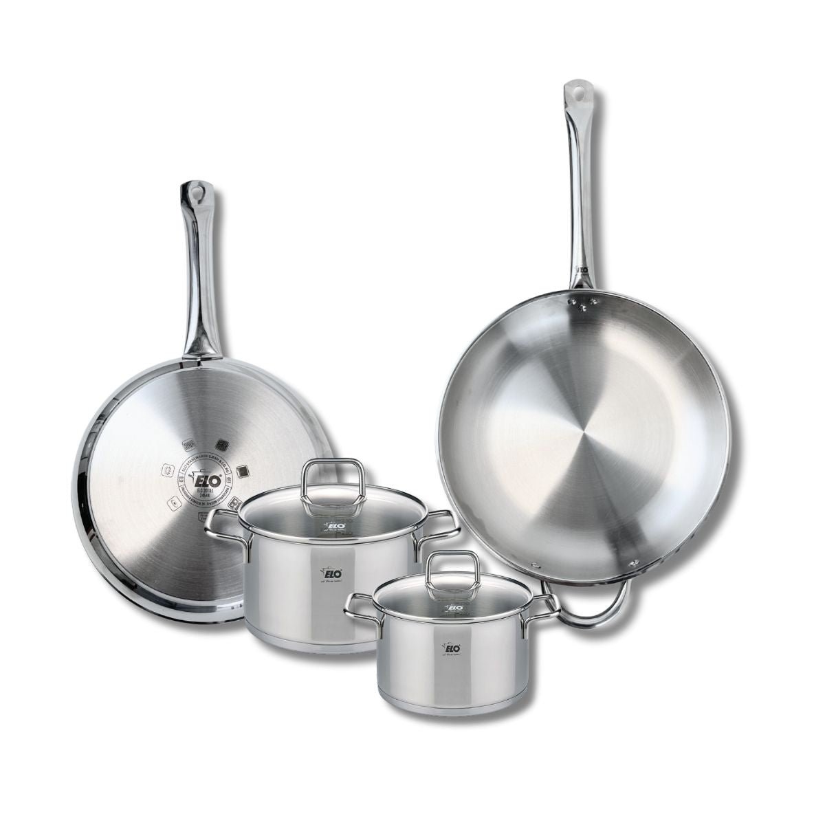 Batterie 2 poêles 28/32cm + 2 faitouts 16/20cm PROFI CITRIN inox, ELO