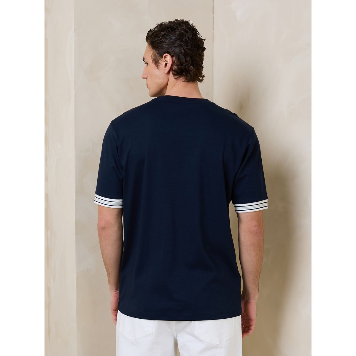 T-shirt élégant à ourlet contrasté n. premium bleu marine, NEXT