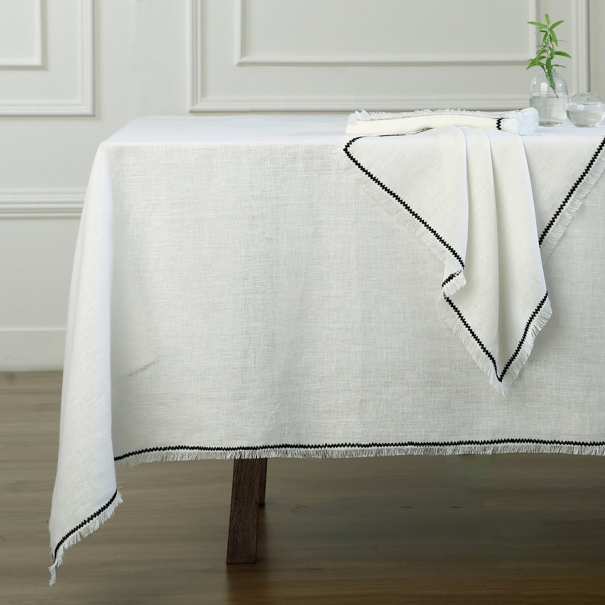 Nappe lin lavé GABRIEL blanc / noir, FEBRONIE