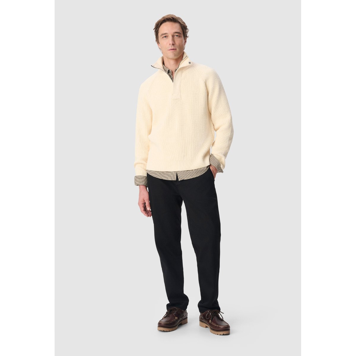 Pull tricot côtelé patte zippée cachée ecru, IKKS