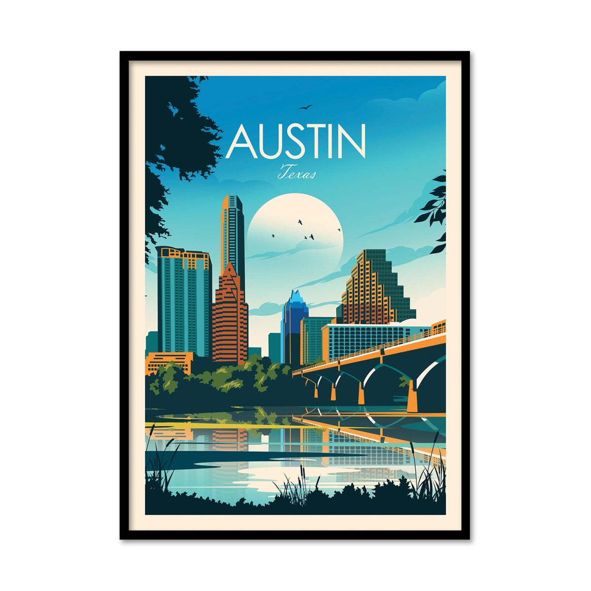 Affiche d’art et cadre noir 50 x 70 cm - Austin Texas - Studio Inception affiche d'art avec cadre bois noir, WALL EDITIONS