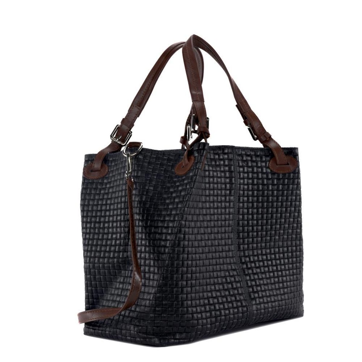 Sac à main en cuir italien tressé MALLARME noir marron, OH MY BAG