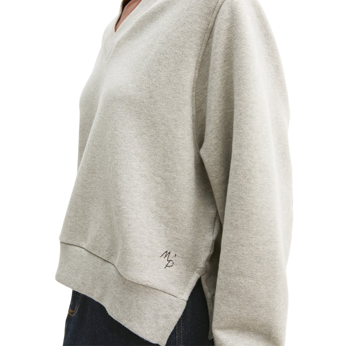 Sweat-shirt à col en V, coupe décontractée en mélange de coton bio gris, MARC O'POLO