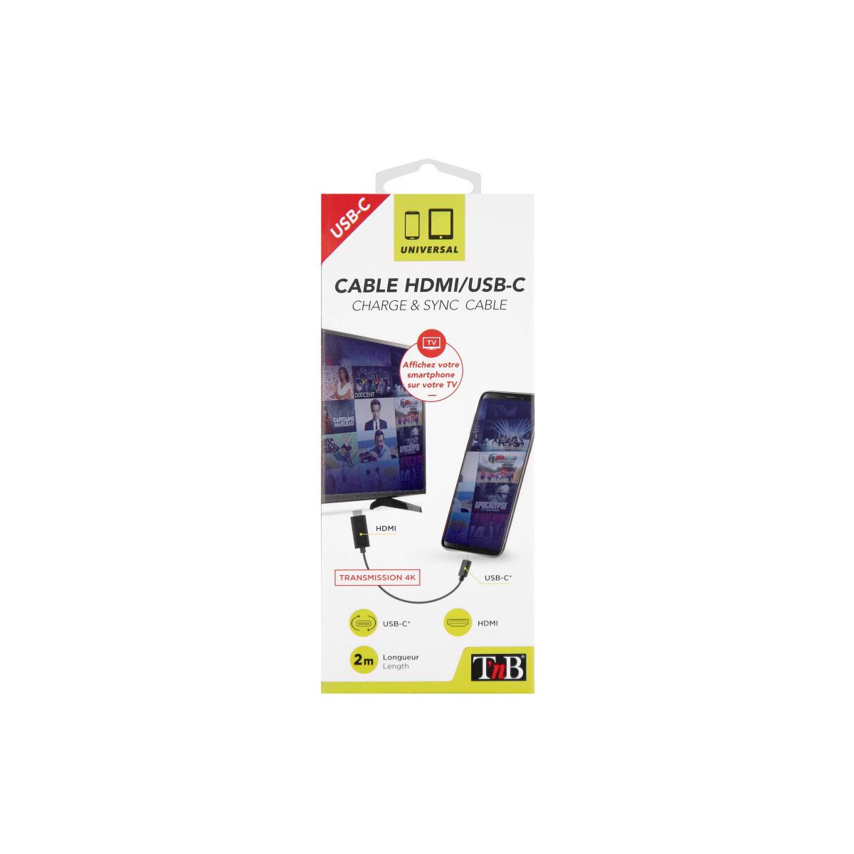 Câble HDMI vers USB-C - 2M noir noir, TNB