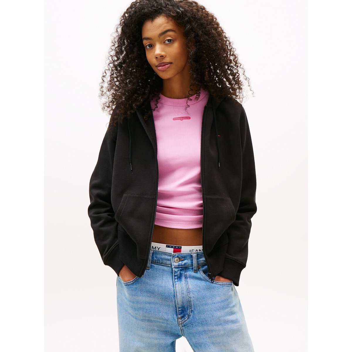 Sweat zippé à capuche noir, TOMMY JEANS