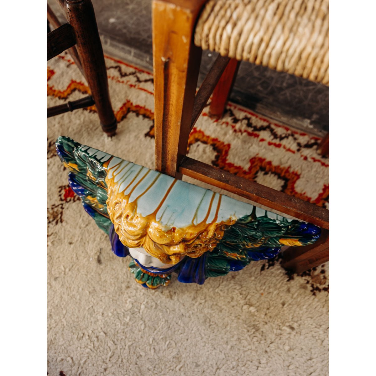 Petite console d'appoint en céramique colorée Hanna N°1560 - Bon état multicolore, DEBONGOUT