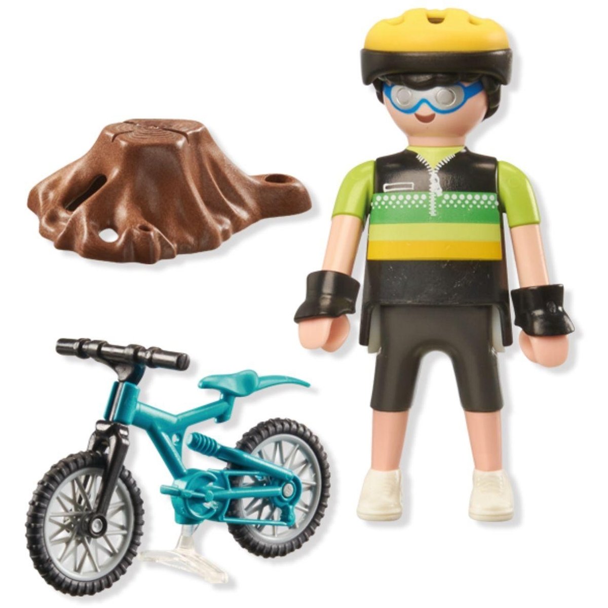 Cycliste avec vélo tout terrain et souche d'arbre multicolore, PLAYMOBIL