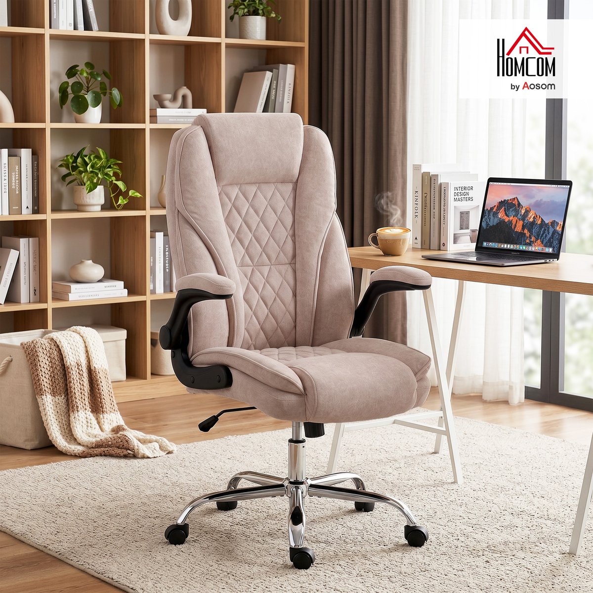 Chaise de bureau Velours (100 % polyester) rose, HOMCOM