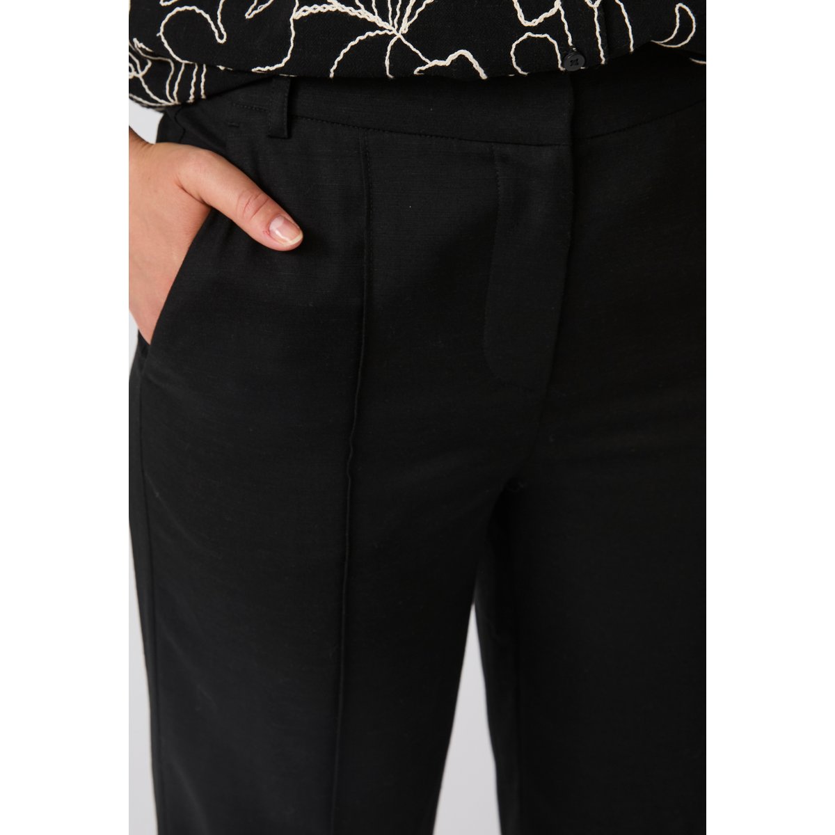 Pantalon large mélange lin noir, DAMART