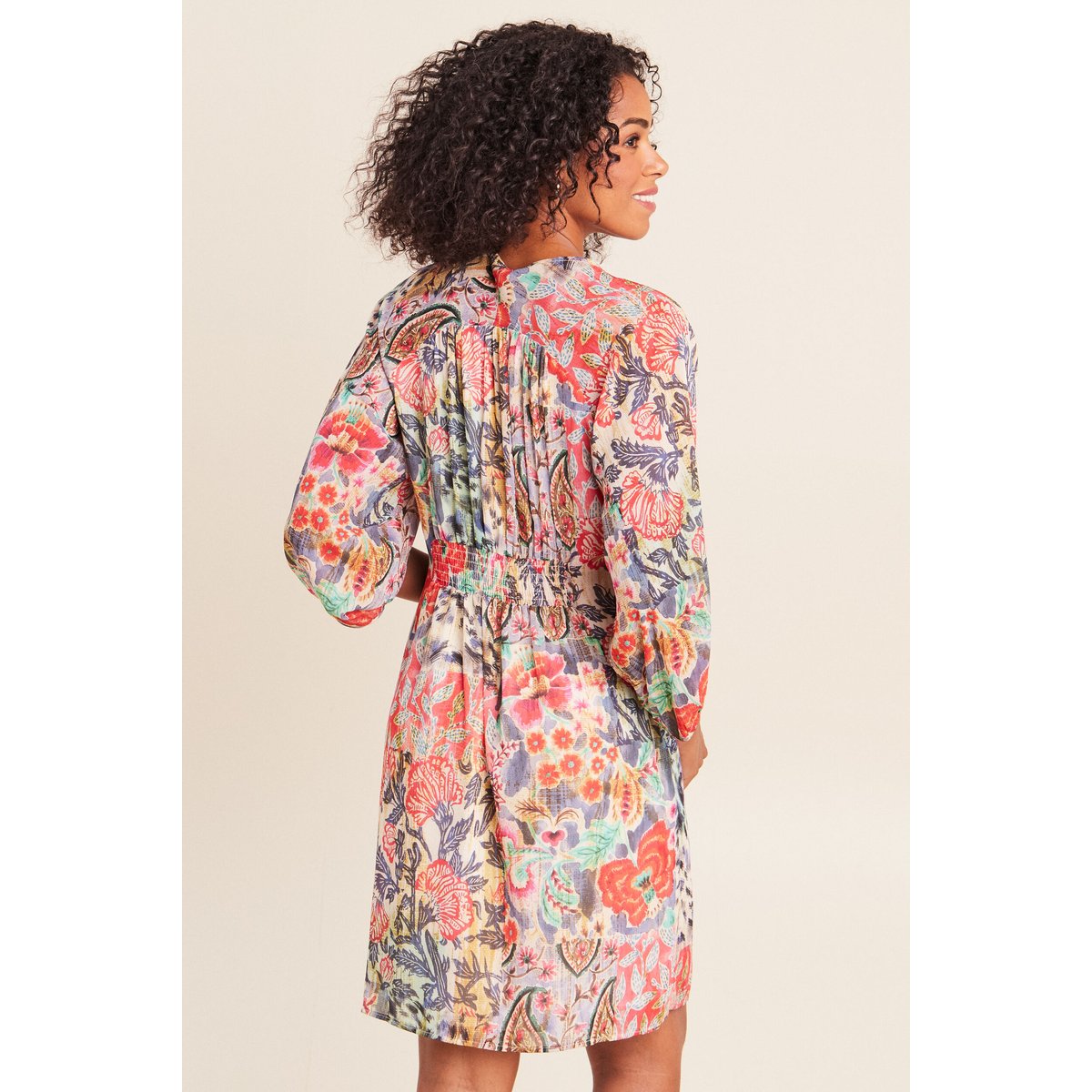 Robe courte évasée col v manches 3/4 multicolore, BREAL