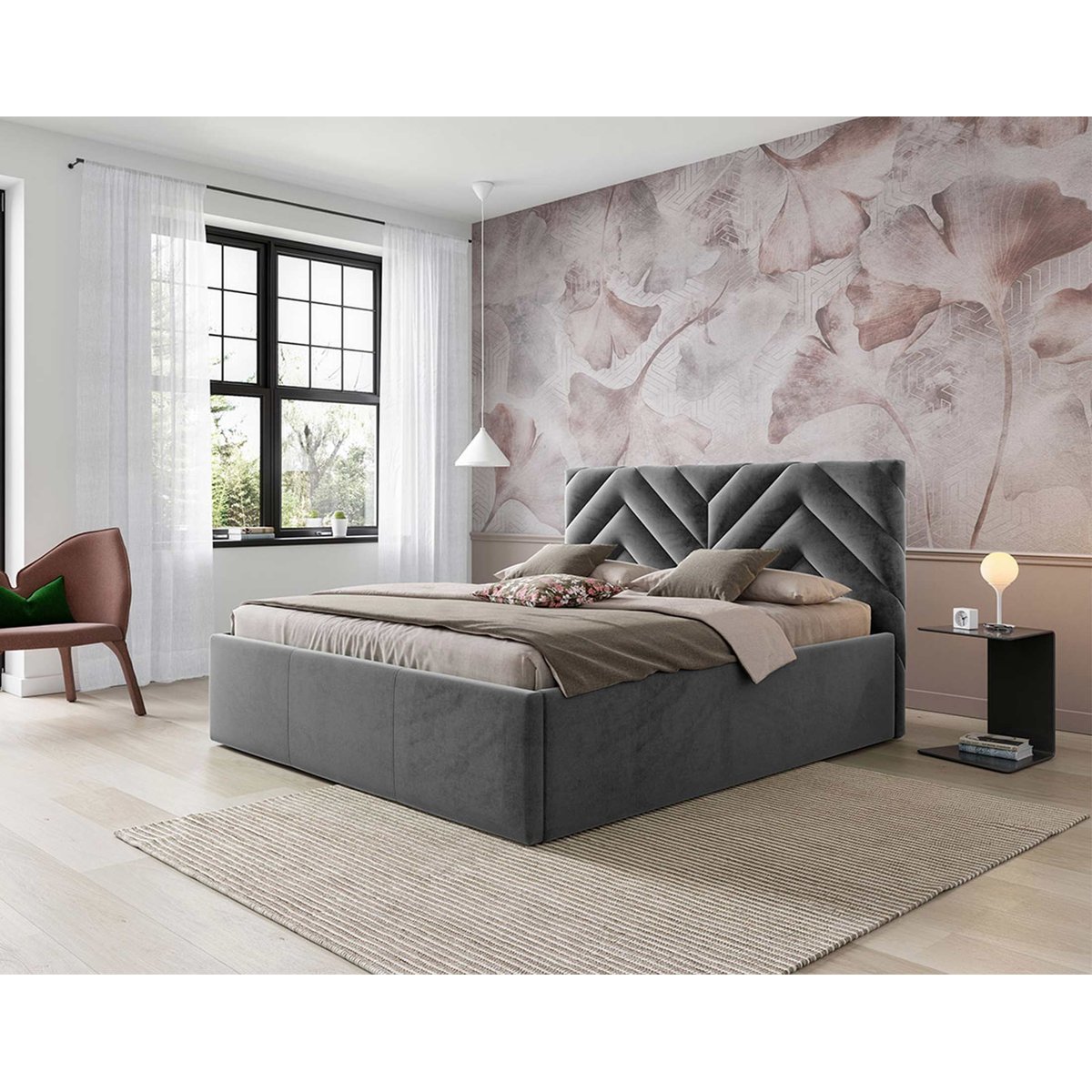 Lit coffre - SANTIAGO gris, BEST MOBILIER
