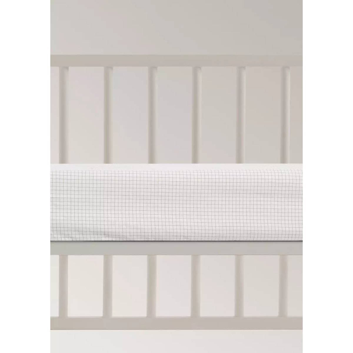 Drap-housse berceau fil teint en coton imprimé mini carreaux écru, MANGO HOME
