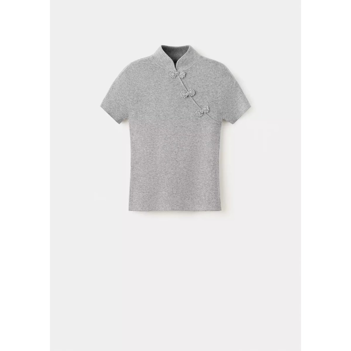 Pull-over maille côtelée brandebourgs gris chiné moyen, MANGO
