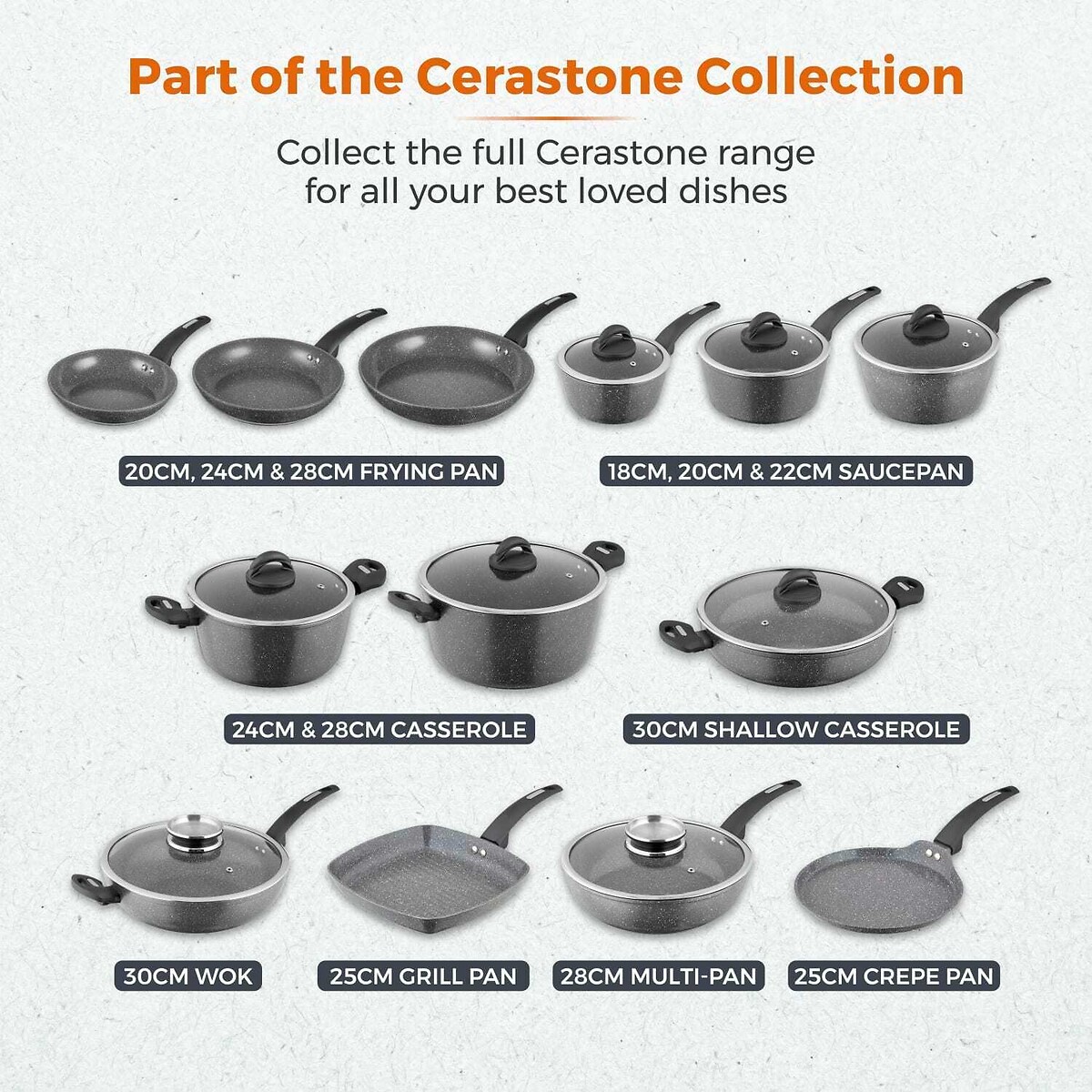 30cm Cerastone Low Casserole grey, TOWER
