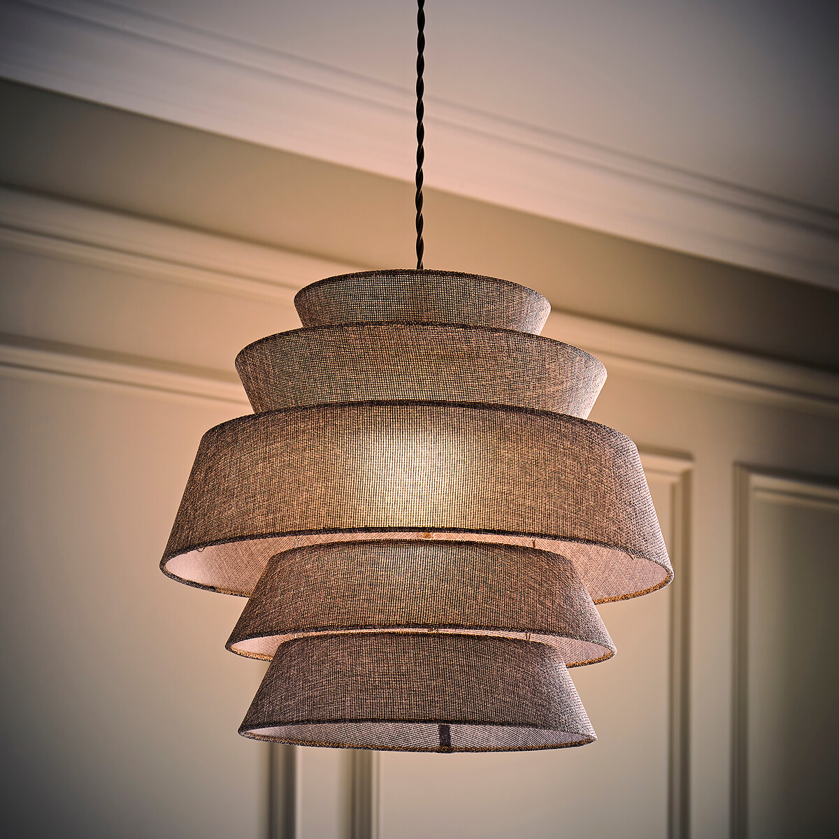 40cm Violet 5-Tier Linen Pendant Shade grey, SO'HOME