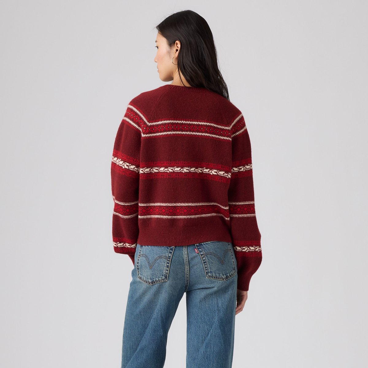 Pull col rond jacquard Jolie rouge - coralie fairisle v7 warm cabernet, LEVI'S