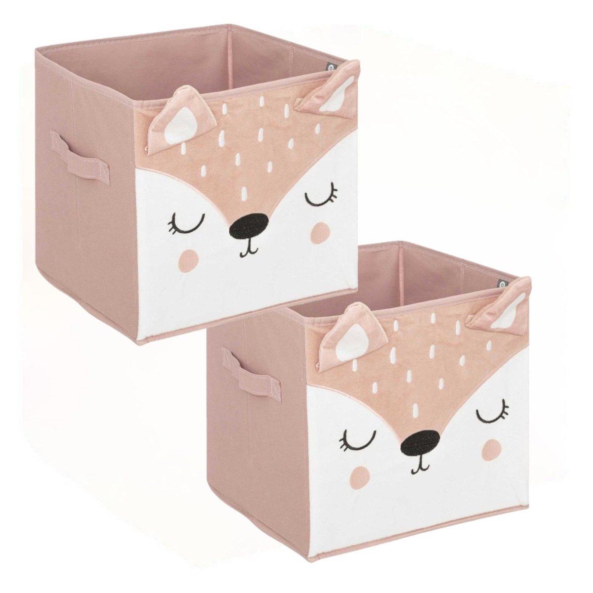 Lot de 2 boites de rangement enfant en velours biche rose, TOILINUX