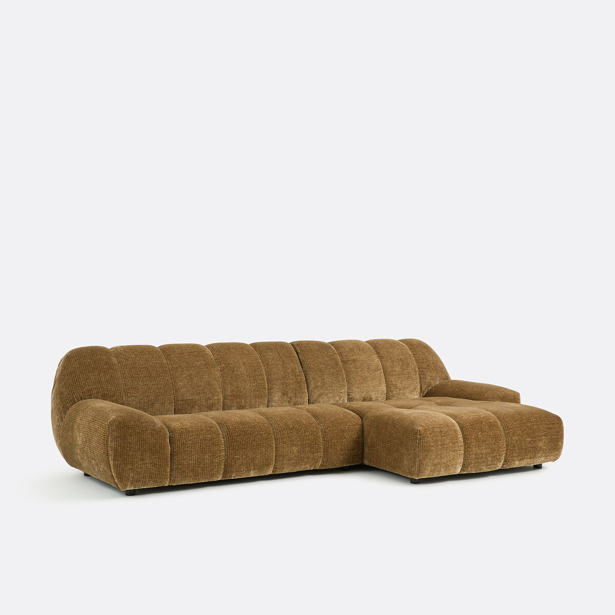 Canapé d'angle droit, 4 places, en velours côtelé vintage, NURIA bronze, LA REDOUTE INTERIEURS