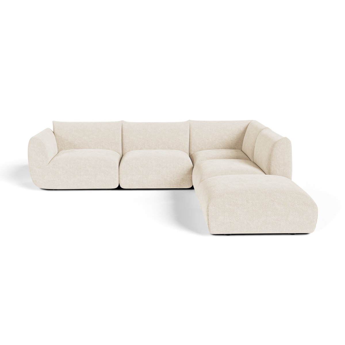 Canapé grand angle droit modulable 7 places en velours chenillé NOOMA crème, SIA HOME
