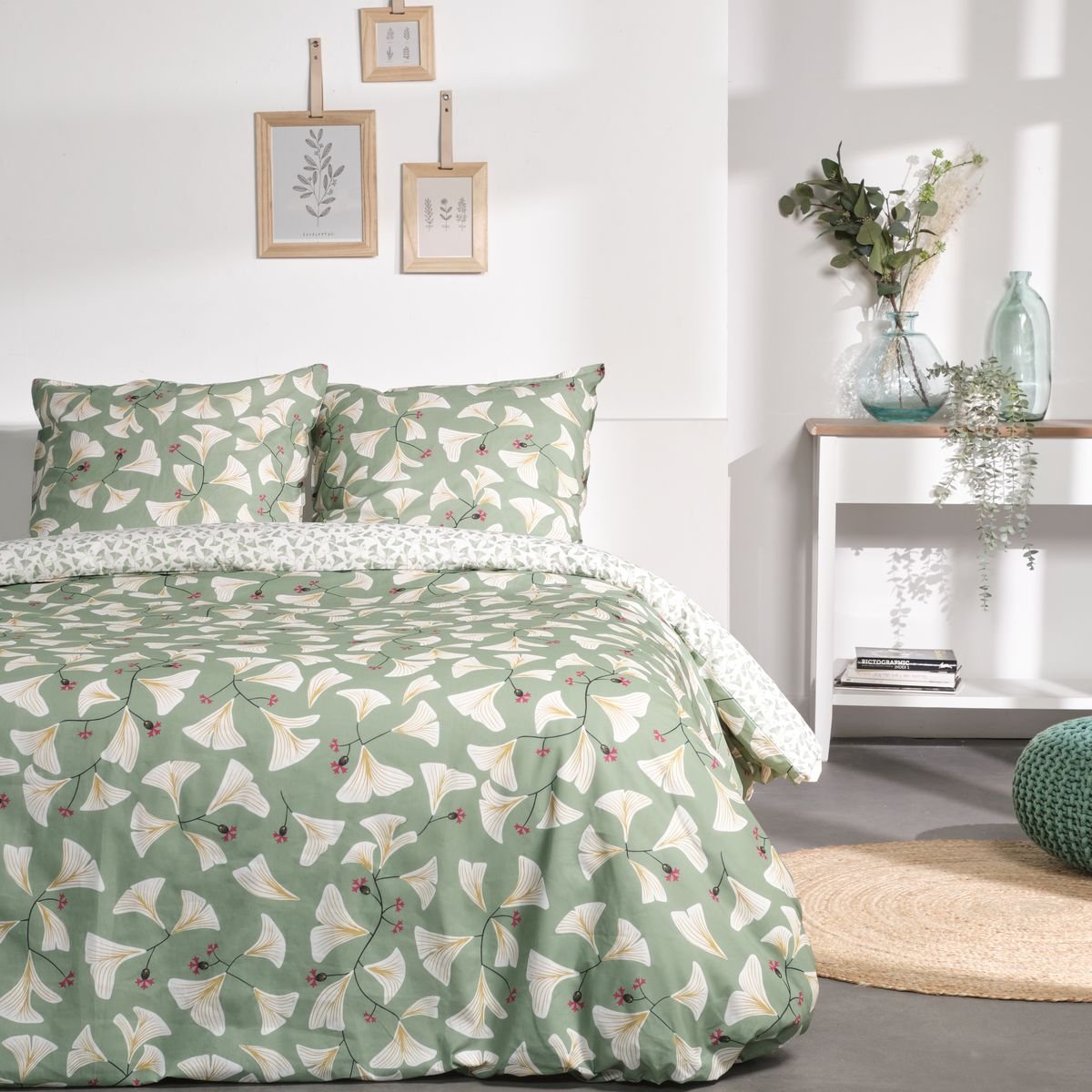 Parure de lit imprimé Floral coton SUNSHINE ADRI vert, TODAY