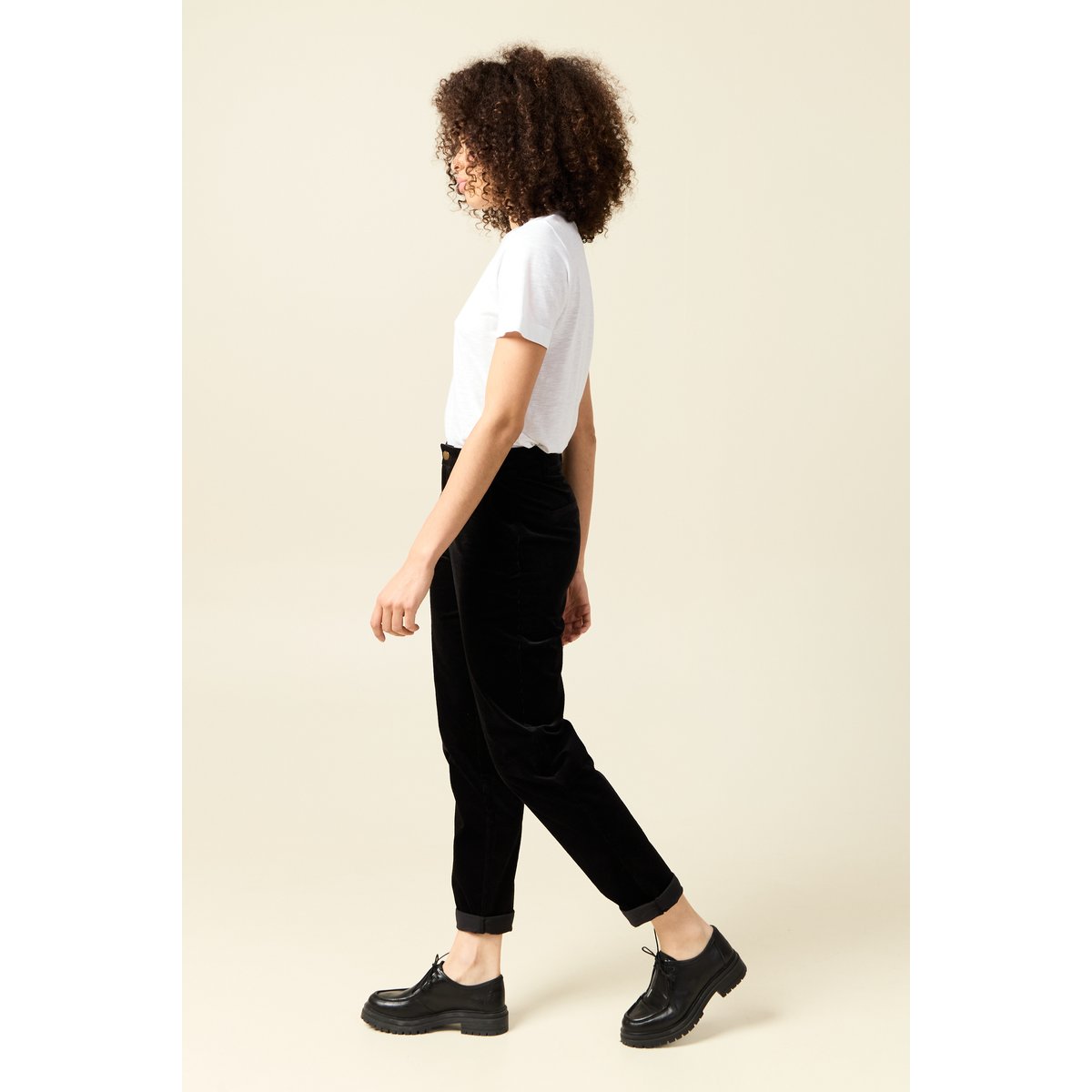 Pantalon large 7/8ème taille haute noir, BONOBO