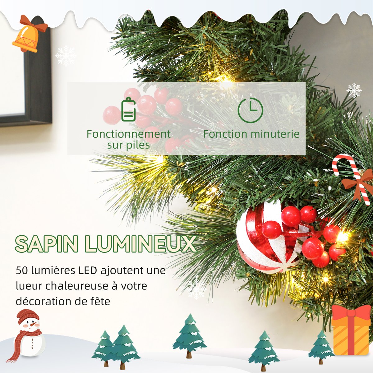 Couronne de Noël Plastique Vert vert, HOMCOM