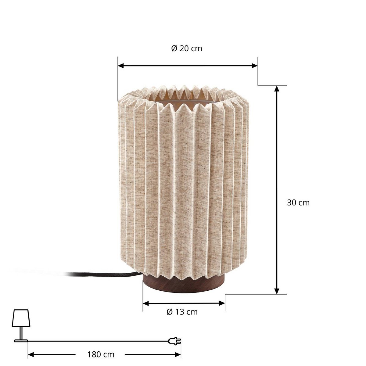 Lampe à poser en textile scandinave, Maveo bois foncé, gris clair, LINDBY