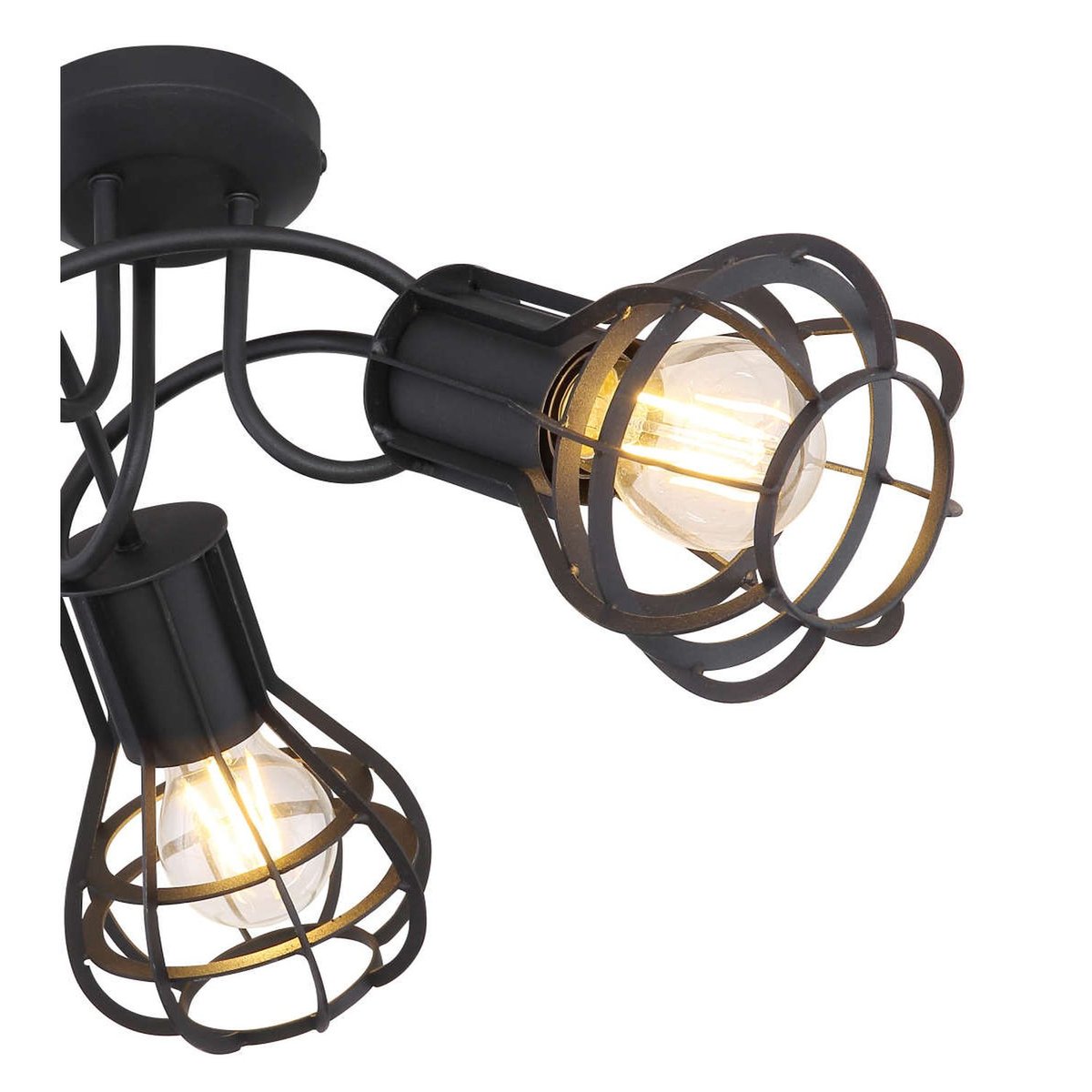 Plafonnier rond entrelacé 3 spots design industriel CLASTRA noir, GLOBO LIGHTING