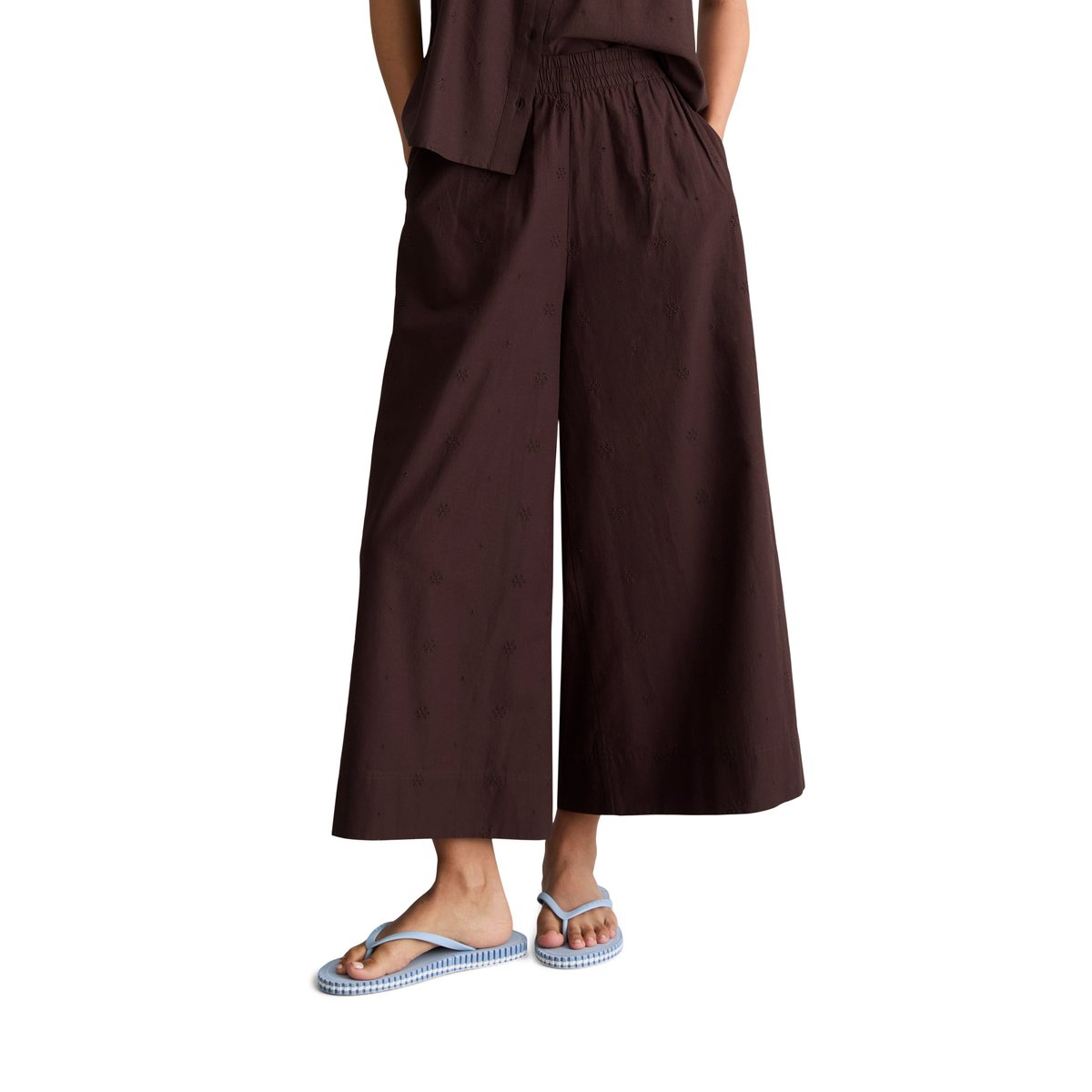 Pantalon large Broderie-Anglaise en pur coton bio dunkelrot, MARC O’POLO DENIM