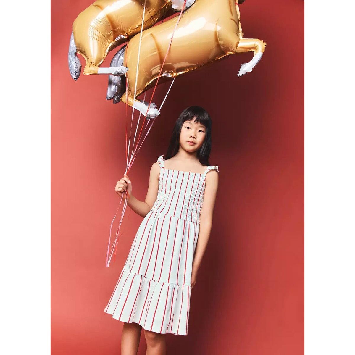 Robe rayures volants turquoise, MANGO KIDS