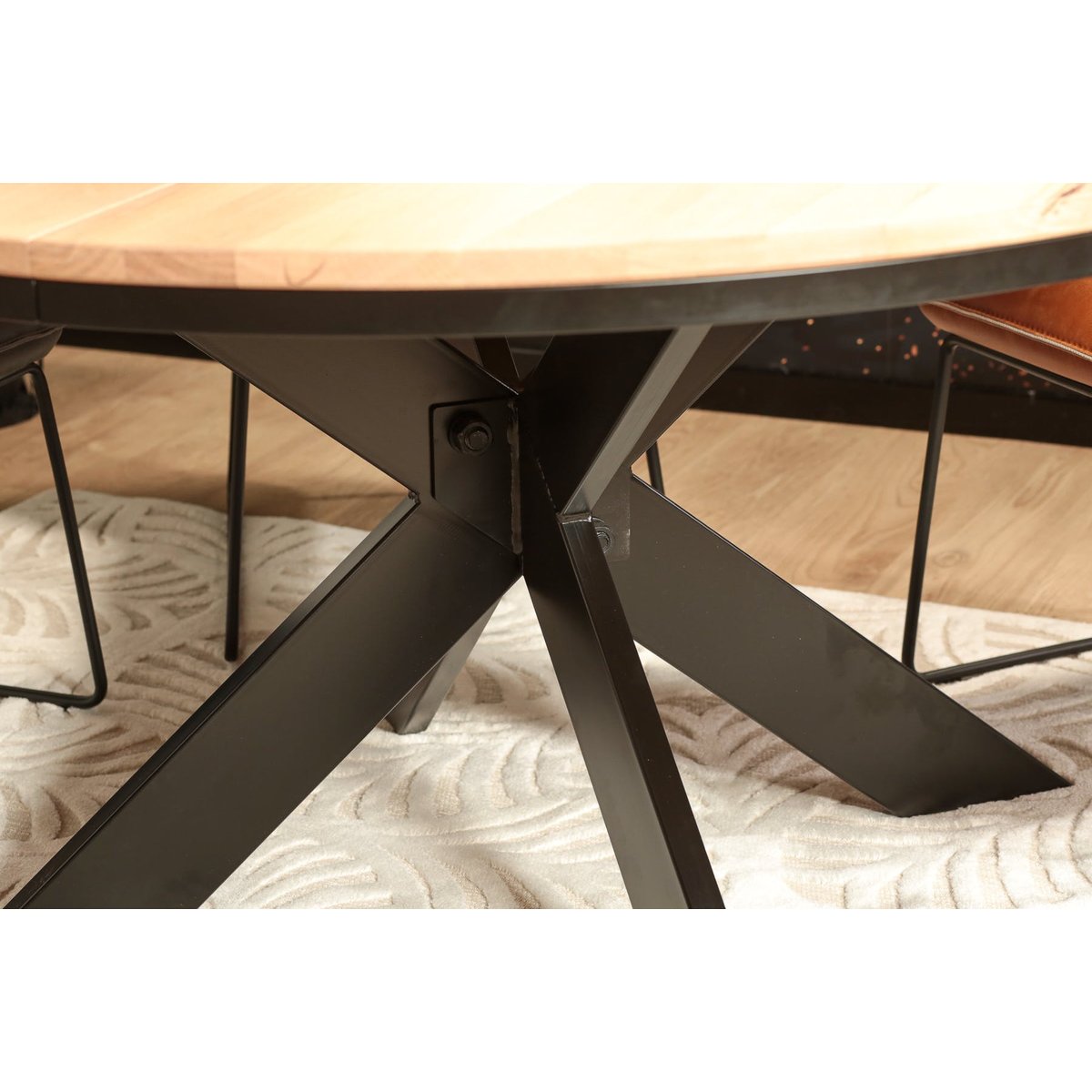 Table ronde extensible en chêne, pied mikado métal PALERME chêne blanc, PIER IMPORT