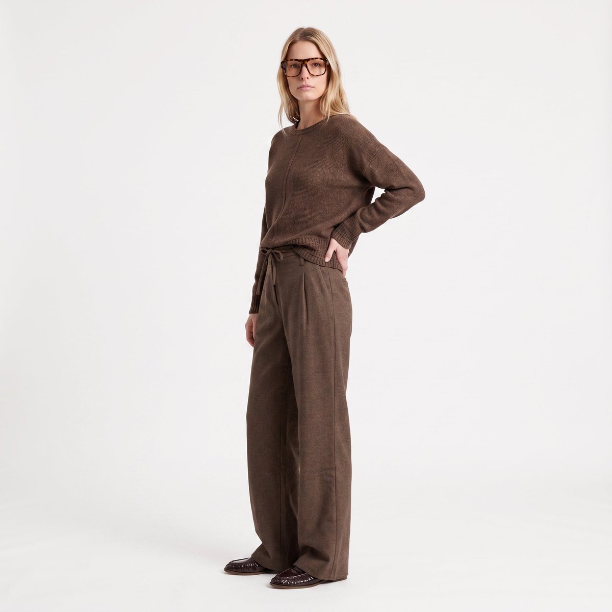 Pantalon femme taille cordon en laine EREANE brown, ARTLOVE