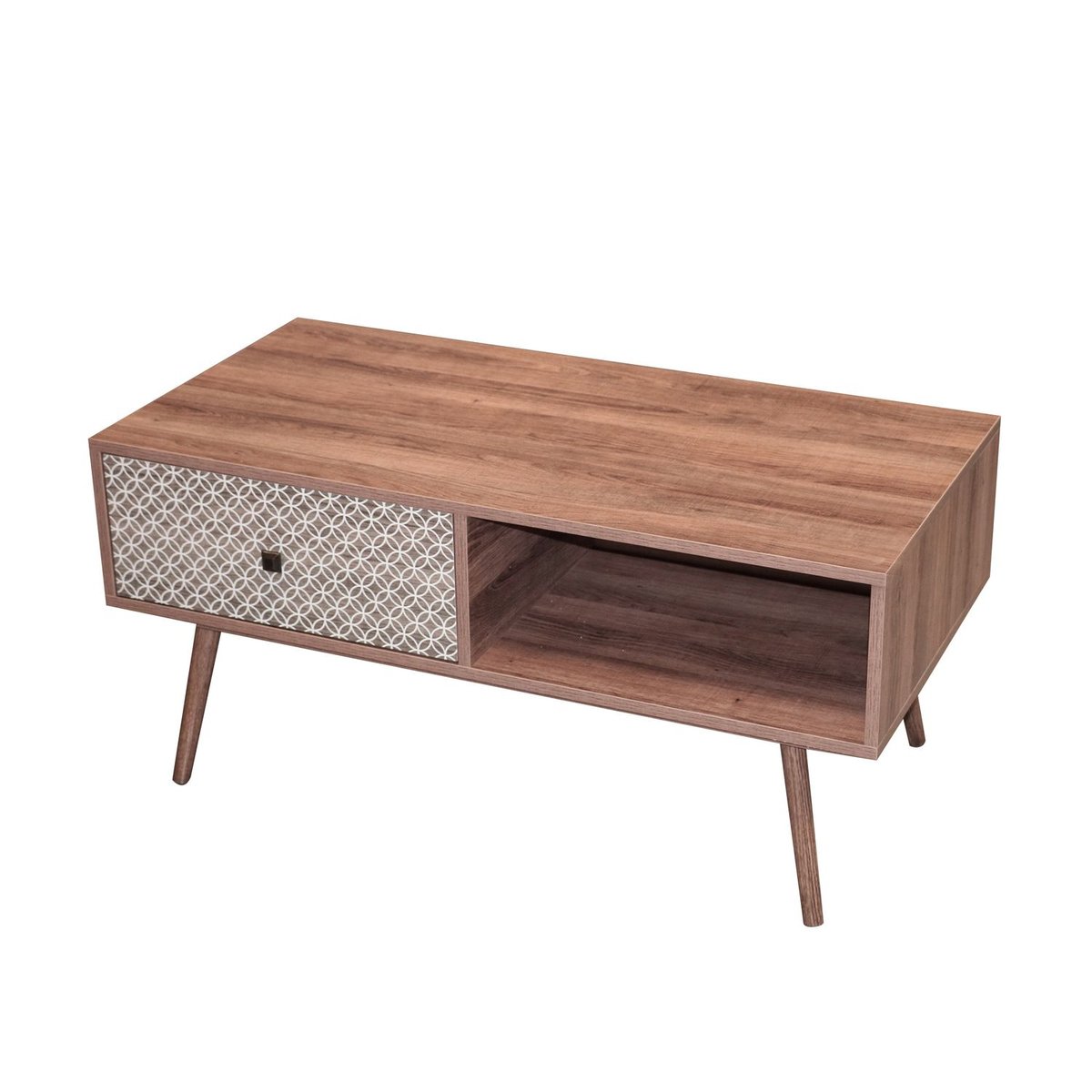 Table basse 1 tiroir à motifs géométriques et 1 niche BAOBAB beige, TOILINUX