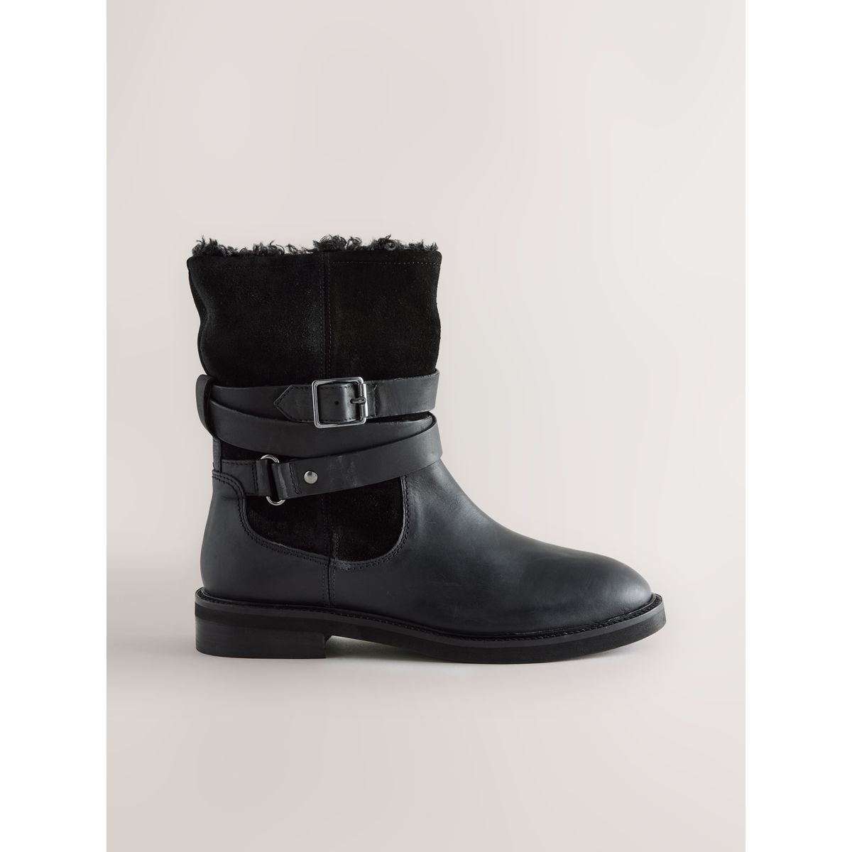 Bottines avec peau lainée forever comfort® cuir huilé noir, NEXT