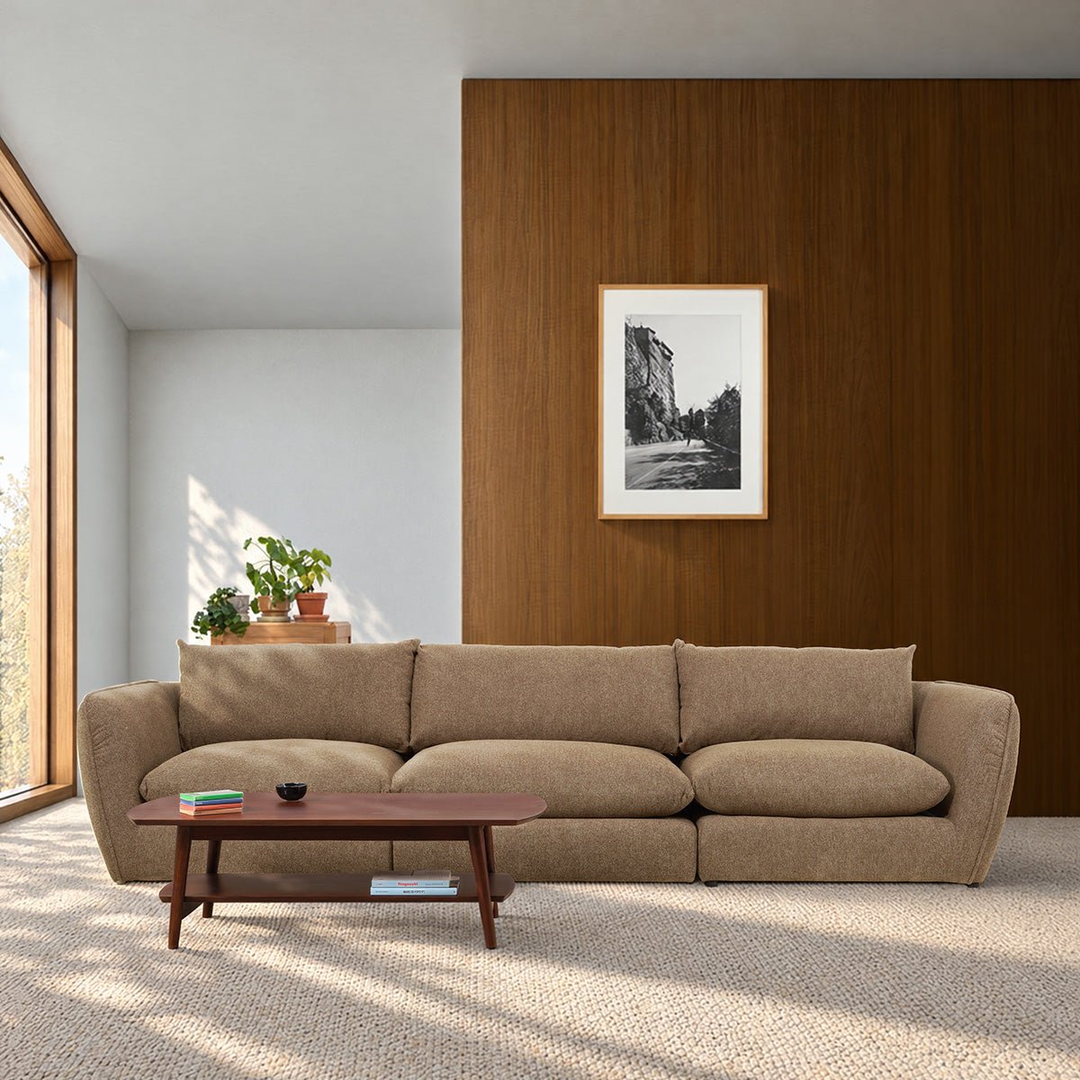 Angle gauche modulable en tissu texturé LEOPOLD marron clair chiné, BERAH GETAH
