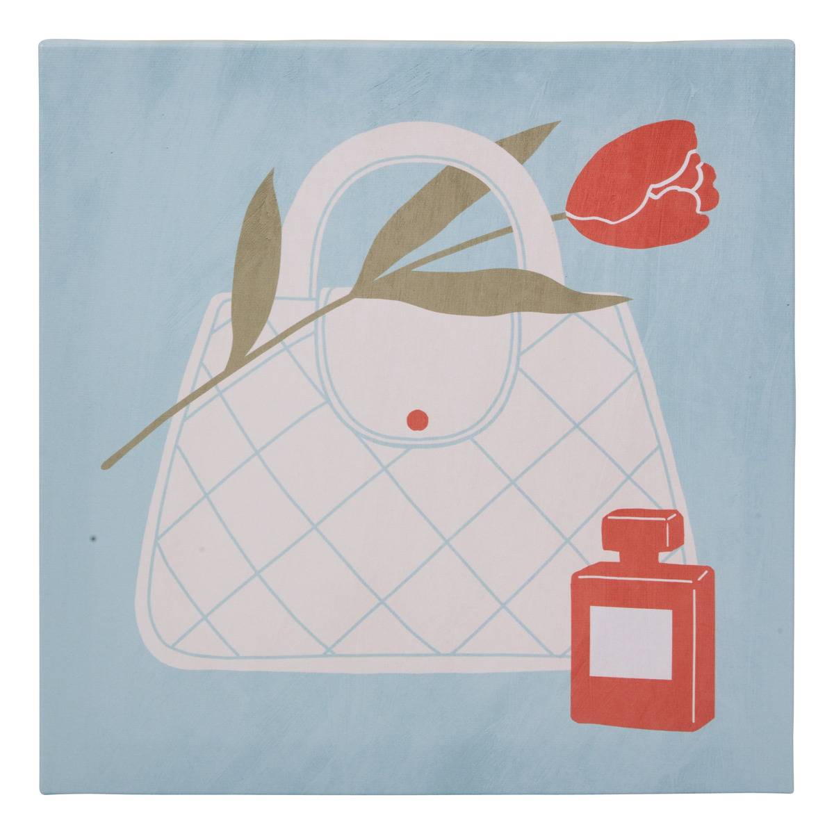 Toile imprimée illustration féminine 28x28cm FRANY sac, ATMOSPHERA