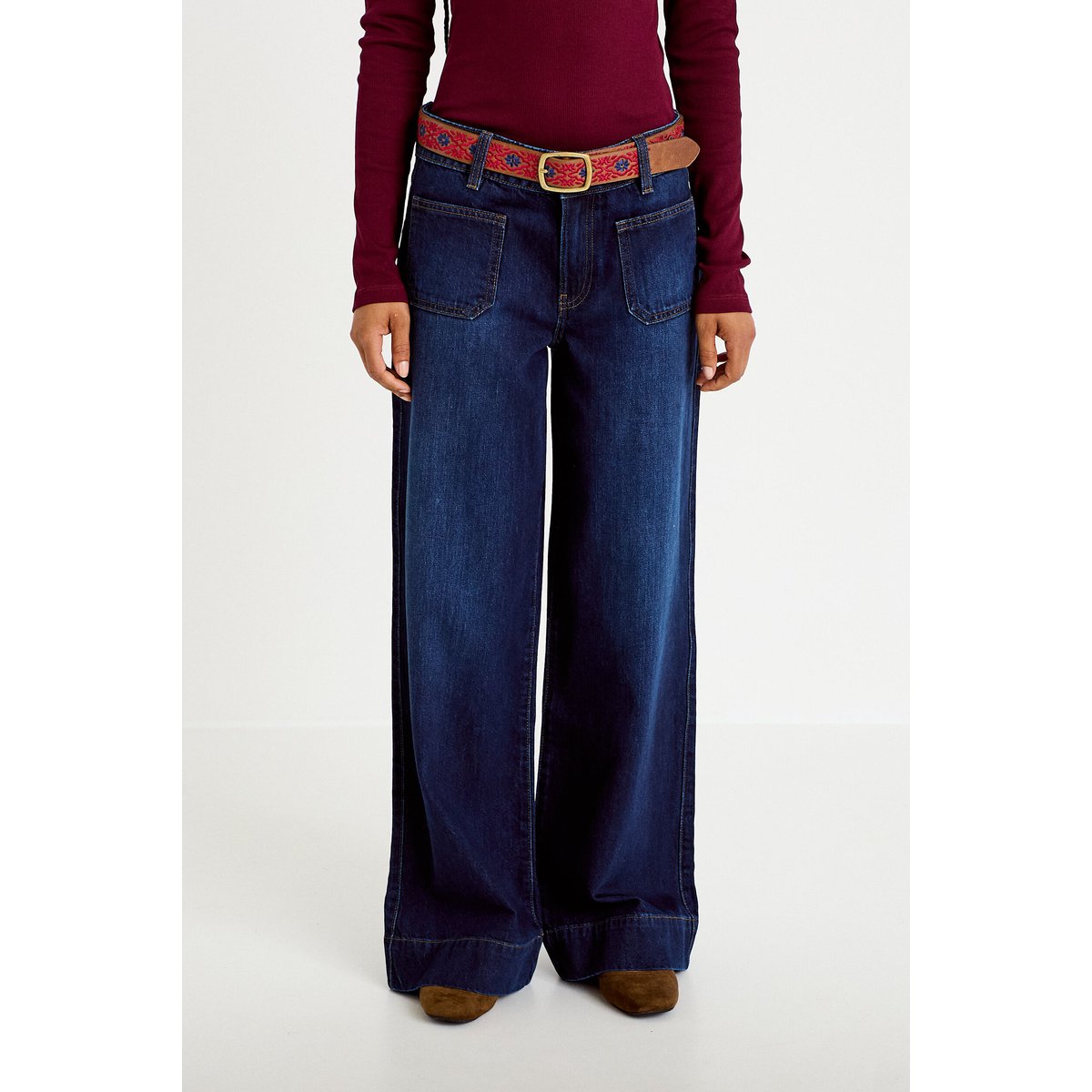 Jean bootcut ceinture amovible denim brut, CACHE CACHE