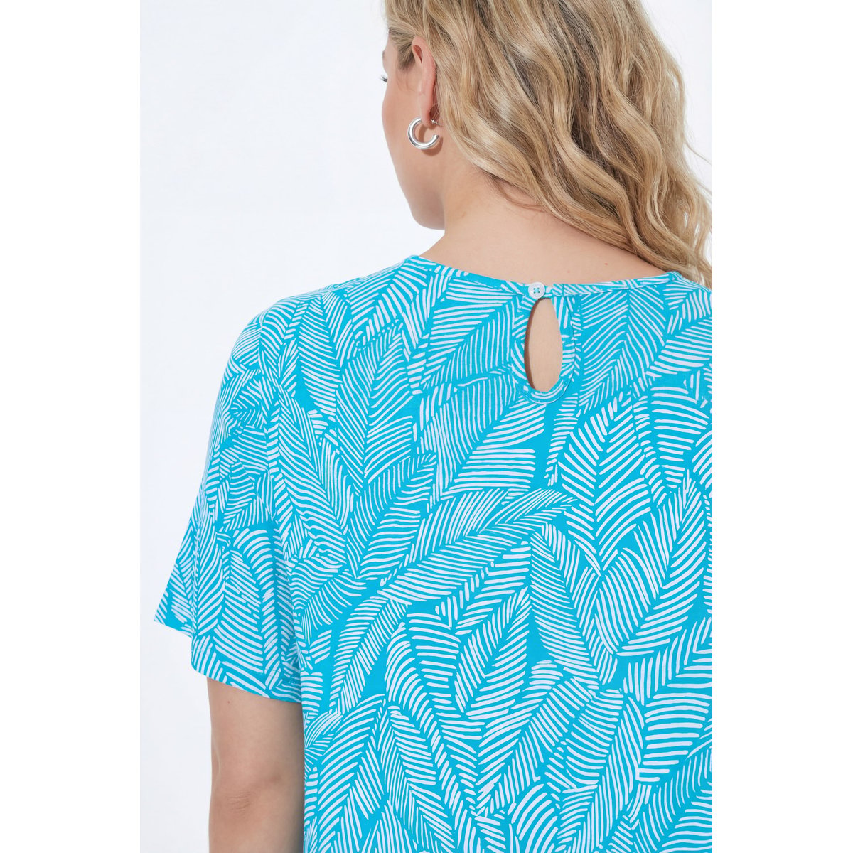 Robe en jersey motif feuilles aqua foncé, ULLA POPKEN