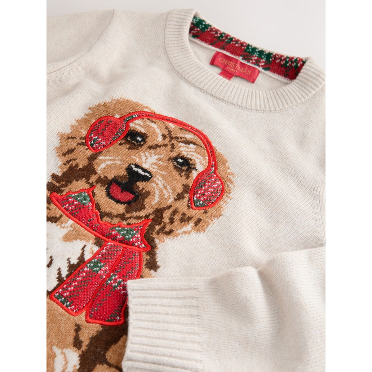 Pull motif chien tartan crème, NEXT
