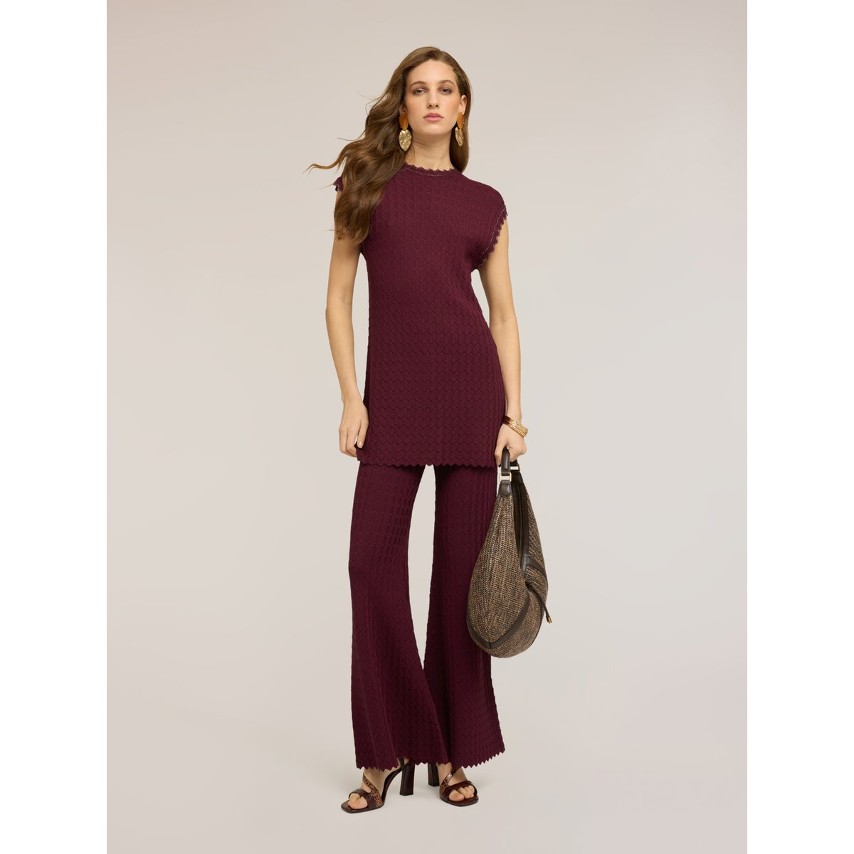 Pull avec travail dentelle burgundy, MOTIVI