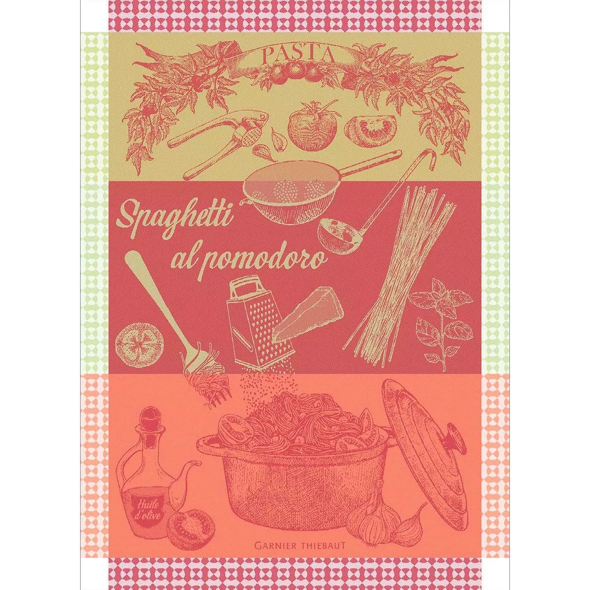 Torchon pur coton SPAGHETTI POMODORO basilic, GARNIER THIEBAUT